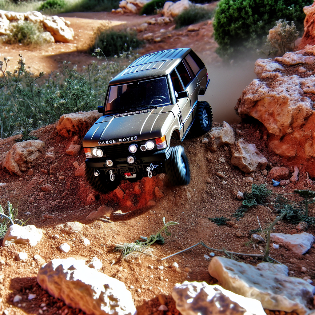 FMS 1:10 FCX10 Range Rover in action on a rugged trail