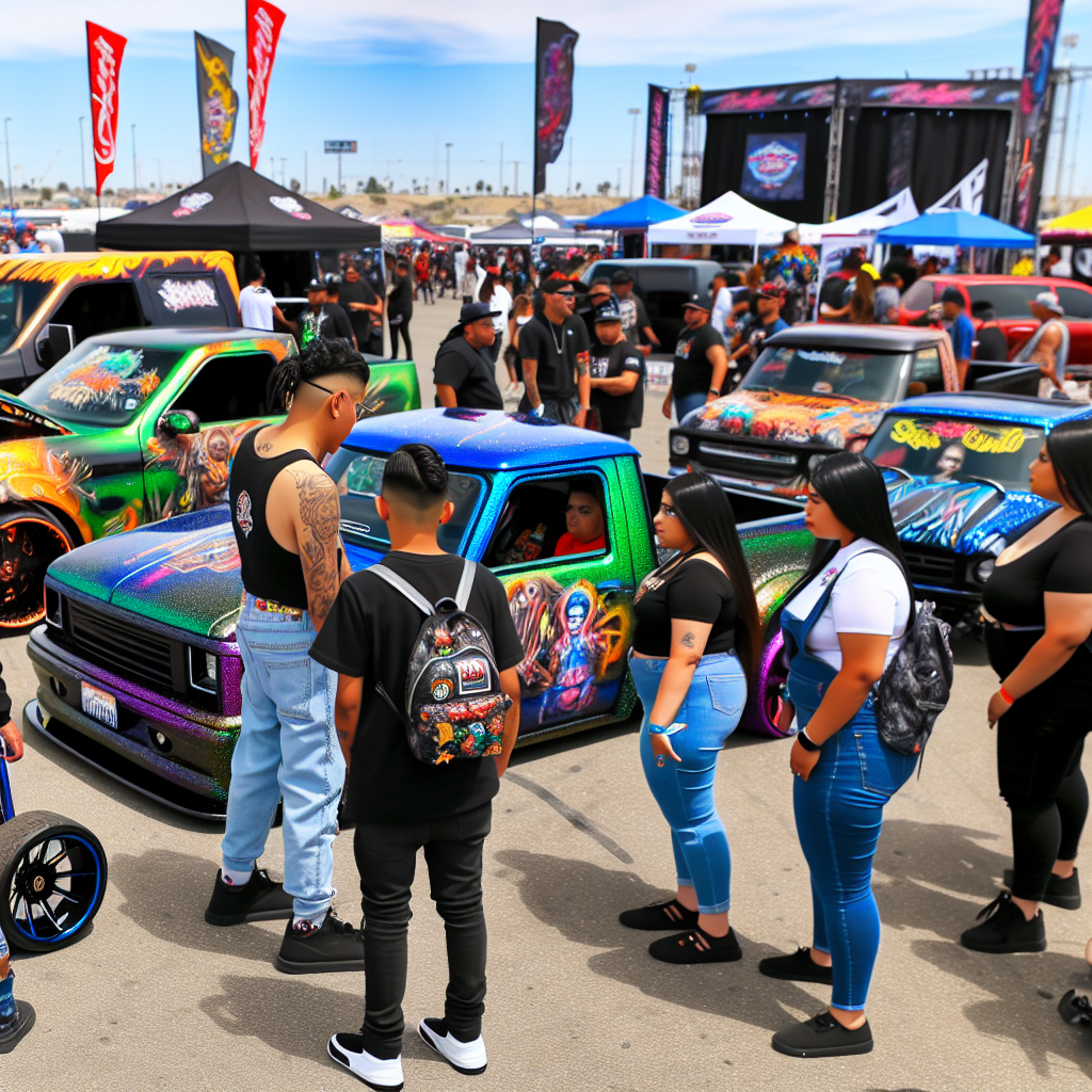 A vibrant display of custom mini truck builds at a meetup
