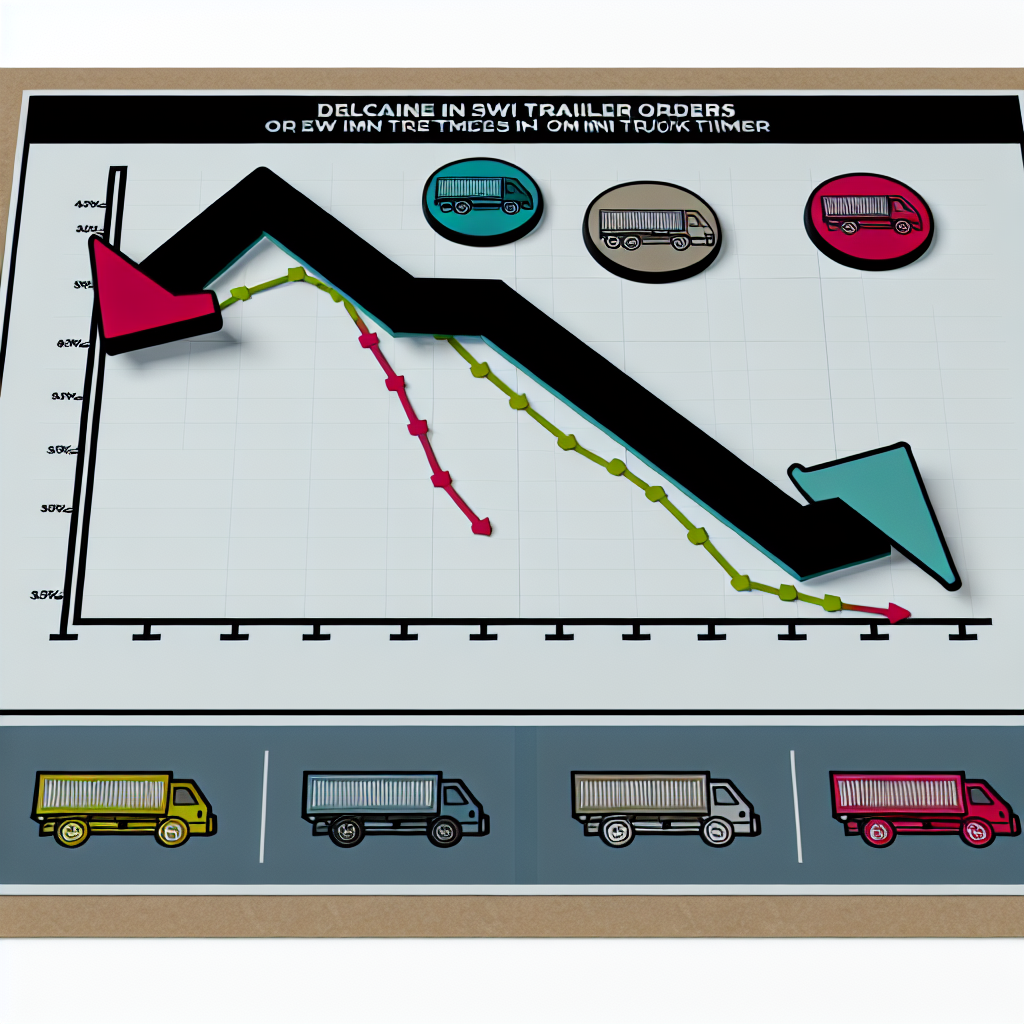 An illustration depicting the impact of declining trailer orders on the mini truck market, featuring a line graph showing trends of trailer orders and related market effects.
