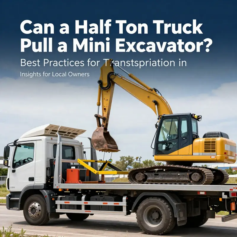 Half-ton truck assessing loading and towing. Highlights the relationship between towing capacity and excavator weight.