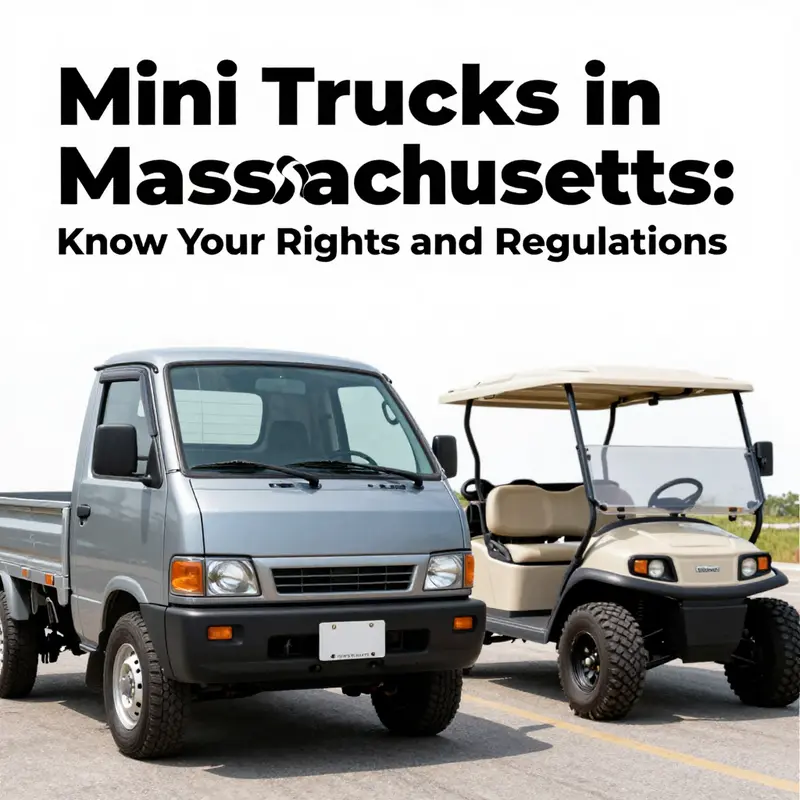 A mini truck legally parked on a Massachusetts road, illustrating its suitability for public use.