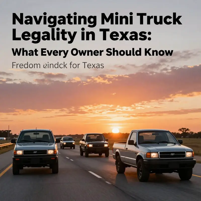 Mini trucks on a Texas highway at sunset, embodying freedom and exploration.