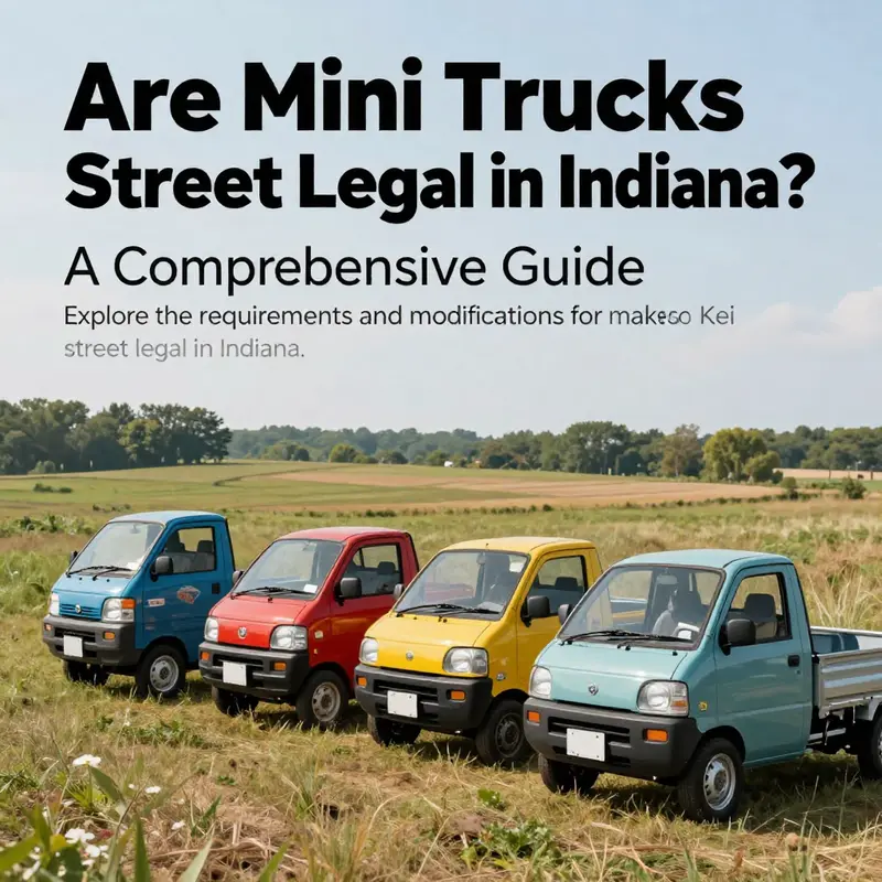 A collection of mini trucks displayed in a beautiful Indiana setting, emphasizing their appeal as street-legal vehicles.