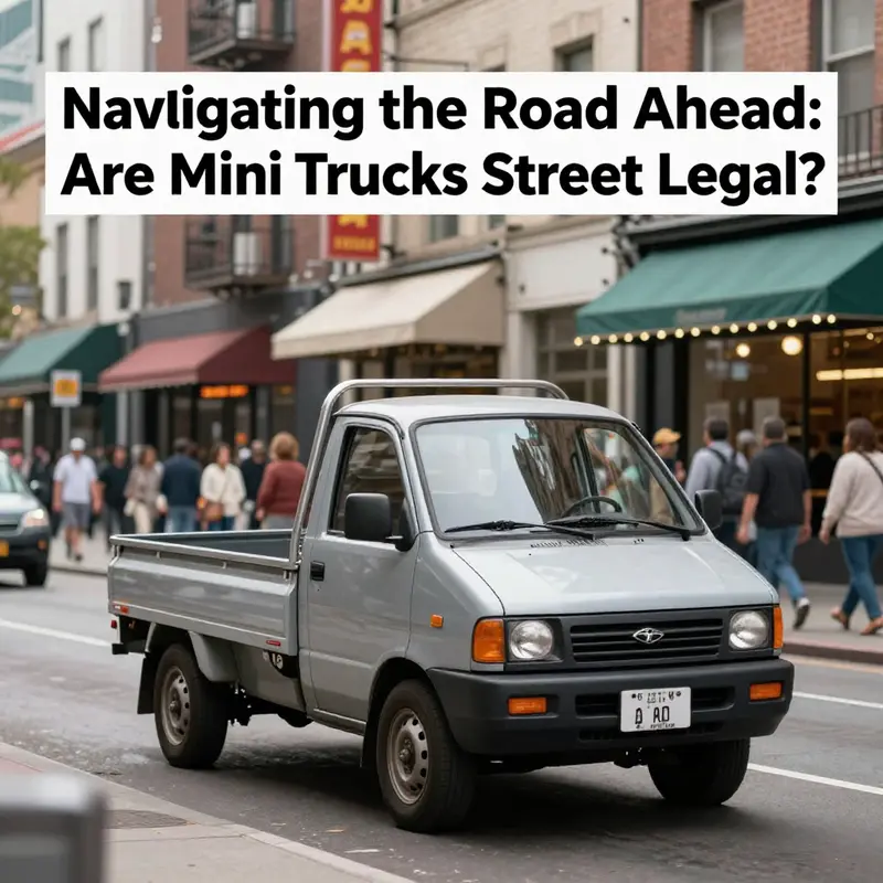 A lively city street with a mini truck driving through, symbolizing its practicality and charm for business and personal use.