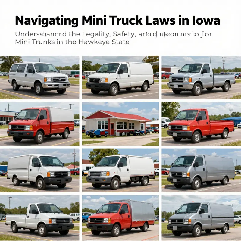 A variety of mini trucks in different scenarios, illustrating their popularity and adaptability within Iowa.