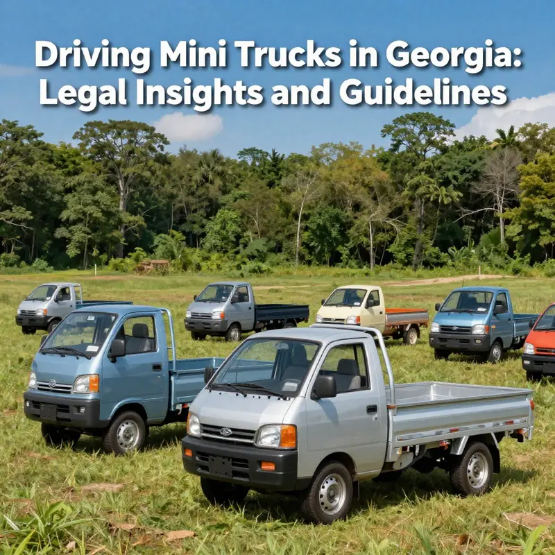 Various mini trucks parked against a scenic Georgia landscape, highlighting their versatility and charm.