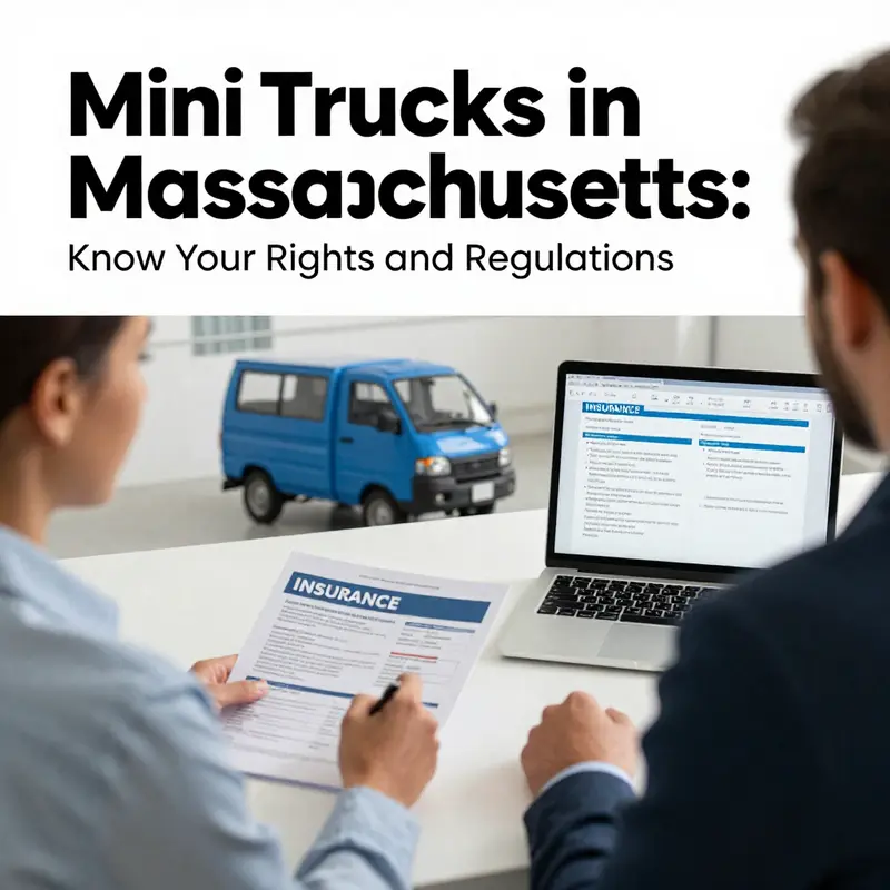 A mini truck legally parked on a Massachusetts road, illustrating its suitability for public use.