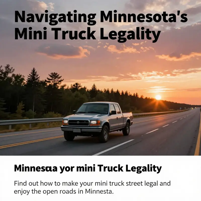 A mini truck driving along a scenic Minnesota highway during sunset, representing the journey of making mini trucks street legal.