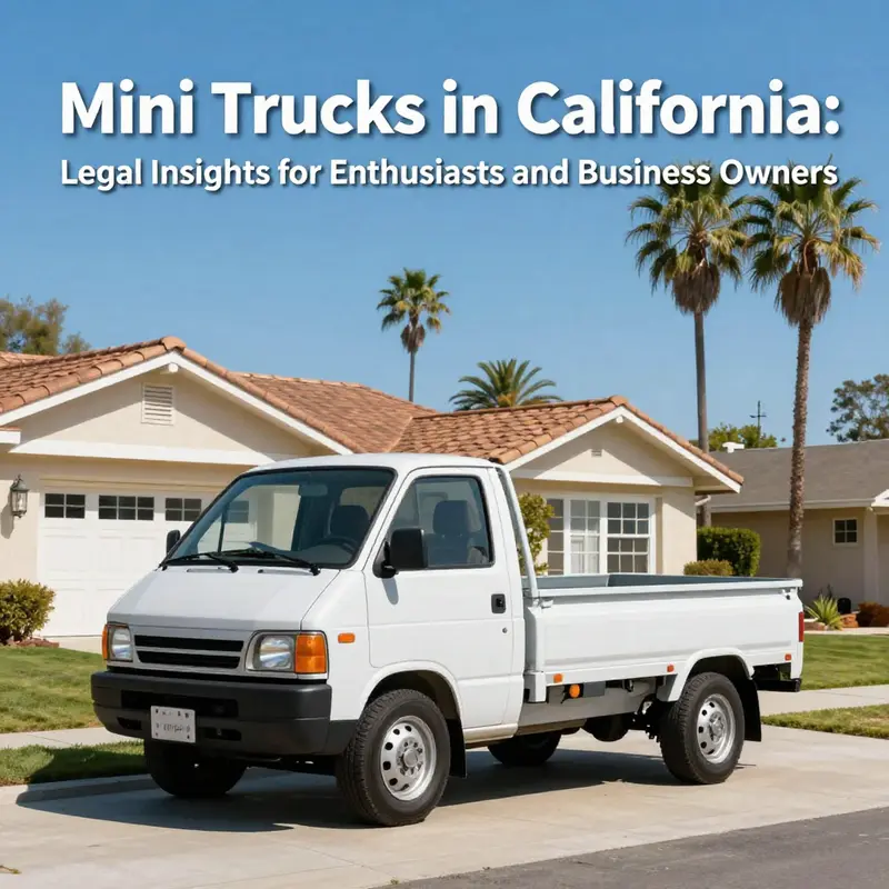A mini truck in a California setting, symbolizing the legal aspects of owning and operating such vehicles.