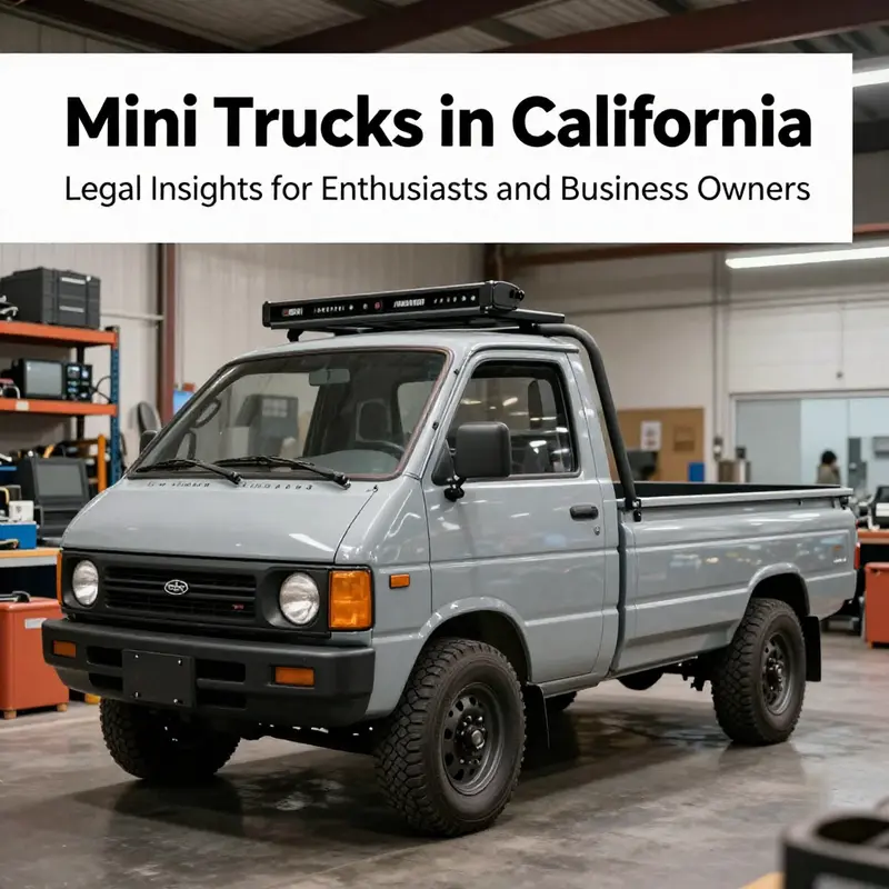 A mini truck in a California setting, symbolizing the legal aspects of owning and operating such vehicles.