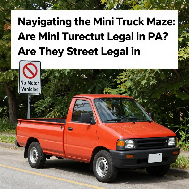 A mini truck beside a no motor vehicles sign highlighting regulations in Pennsylvania.
