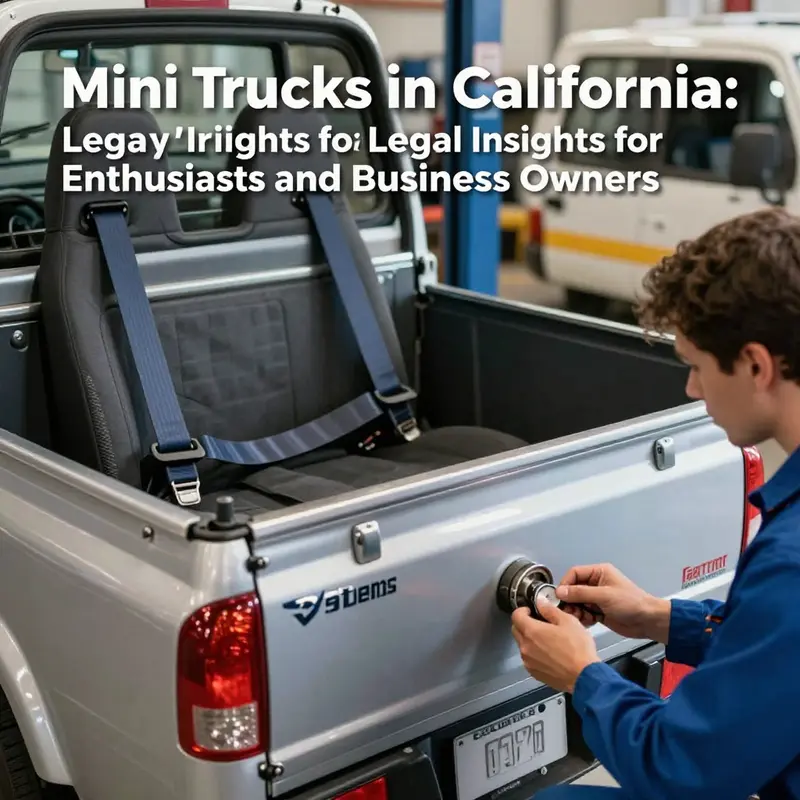 A mini truck in a California setting, symbolizing the legal aspects of owning and operating such vehicles.