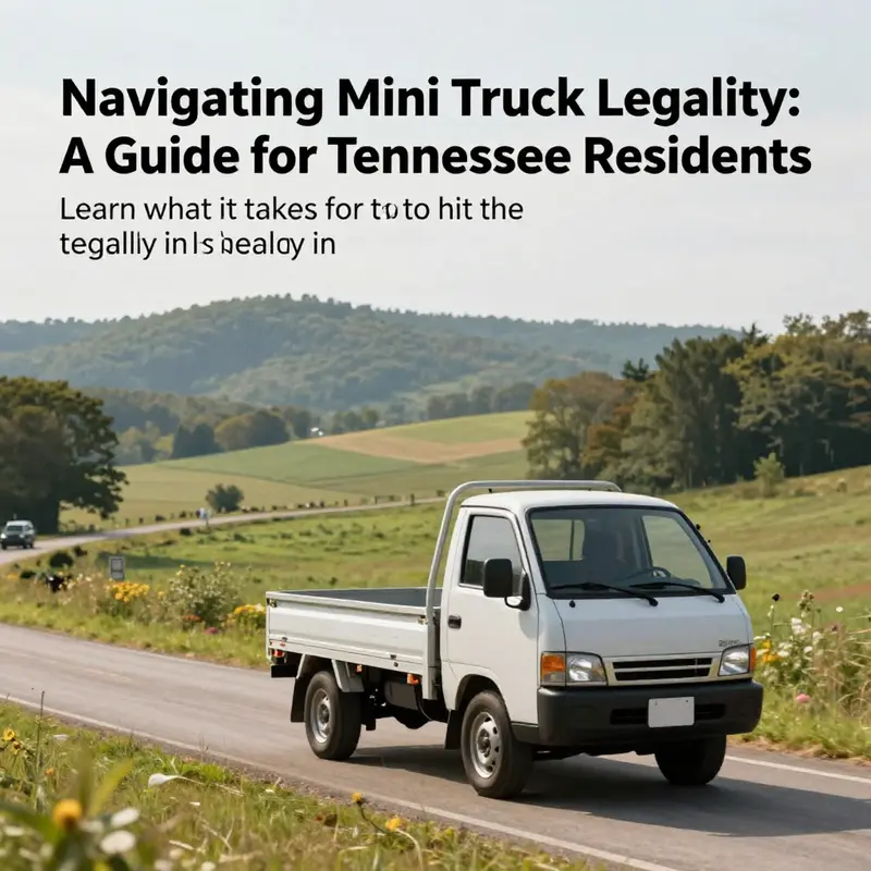 A mini truck driving along a scenic road in Tennessee's countryside.