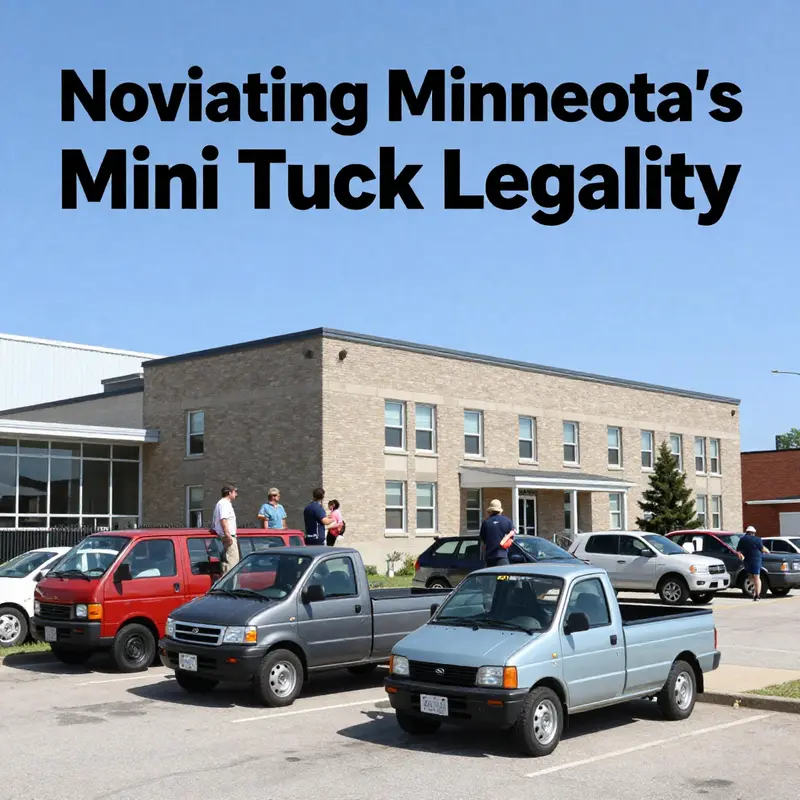 Various mini truck models showcased against a Minnesota backdrop, illustrating the diverse options available.