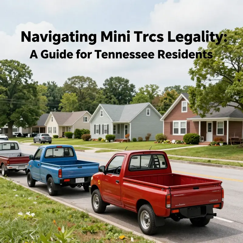 Mini trucks parked in a typical Tennessee neighborhood, highlighting local interest.