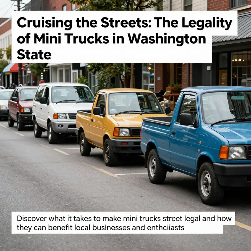 Multiple mini trucks parked along a Washington State street, showcasing their charm and versatility.