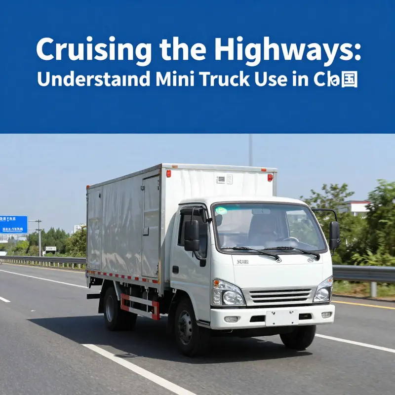 A mini truck navigating a Chinese highway while adhering to legal requirements.