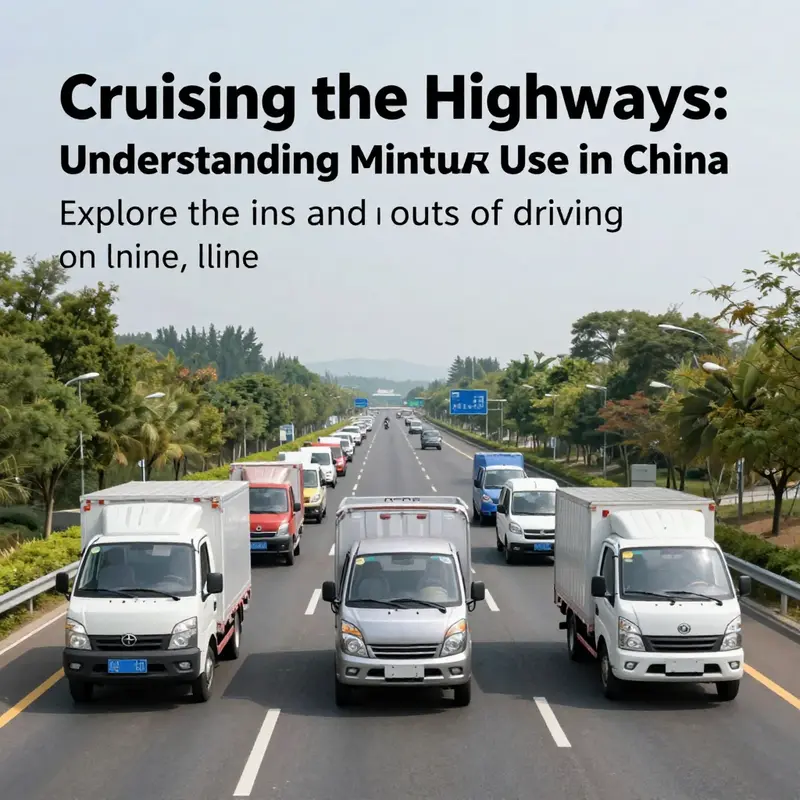 A variety of mini trucks driving on a highway in China, illustrating their wide range of uses.