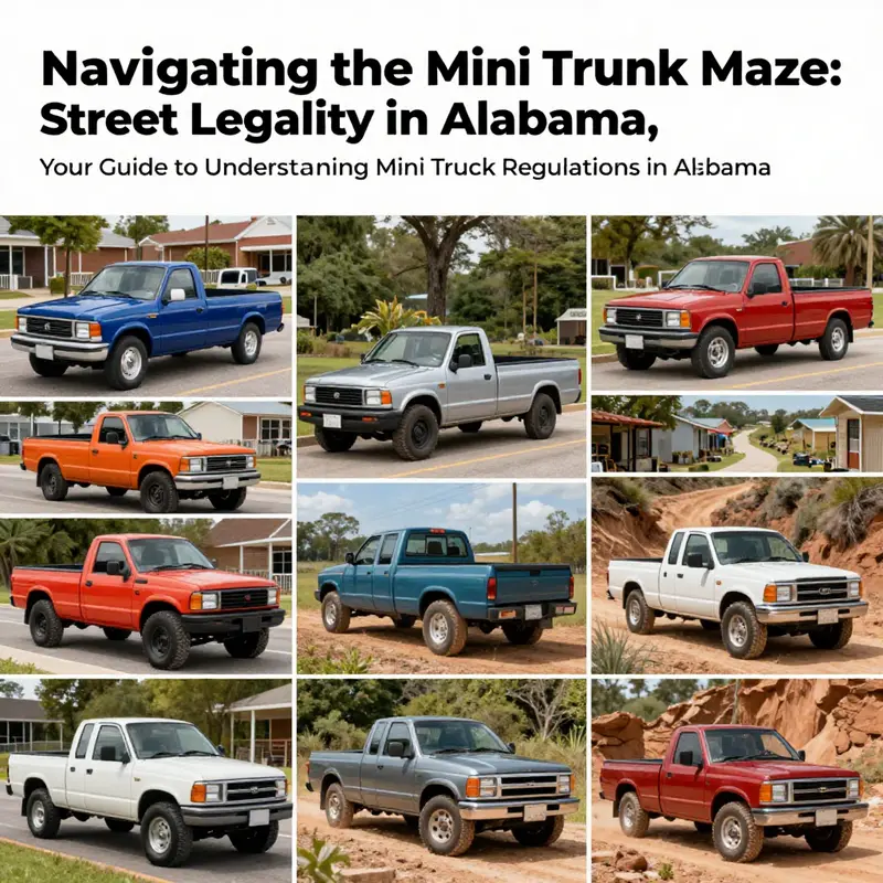 A montage of different mini trucks on urban streets and off-road trails, showcasing their versatility.