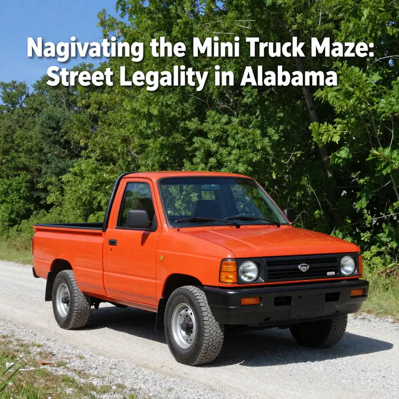 A mini truck parked on a country road, visually representing the divide between off-road and street legality.
