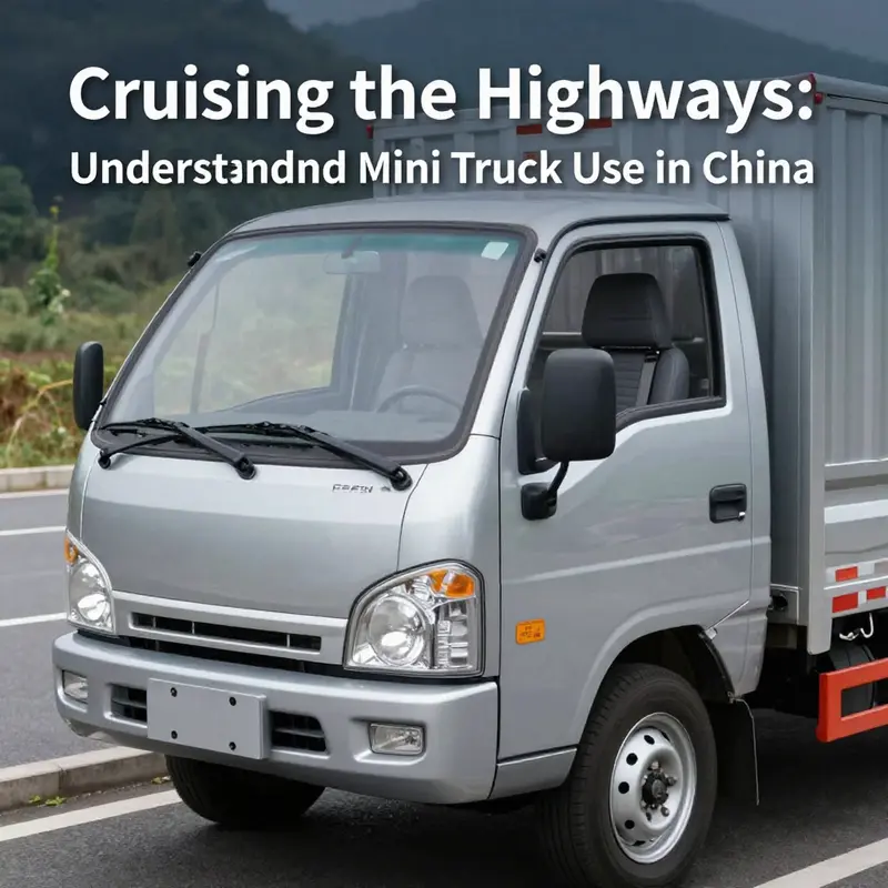 A mini truck navigating a Chinese highway while adhering to legal requirements.