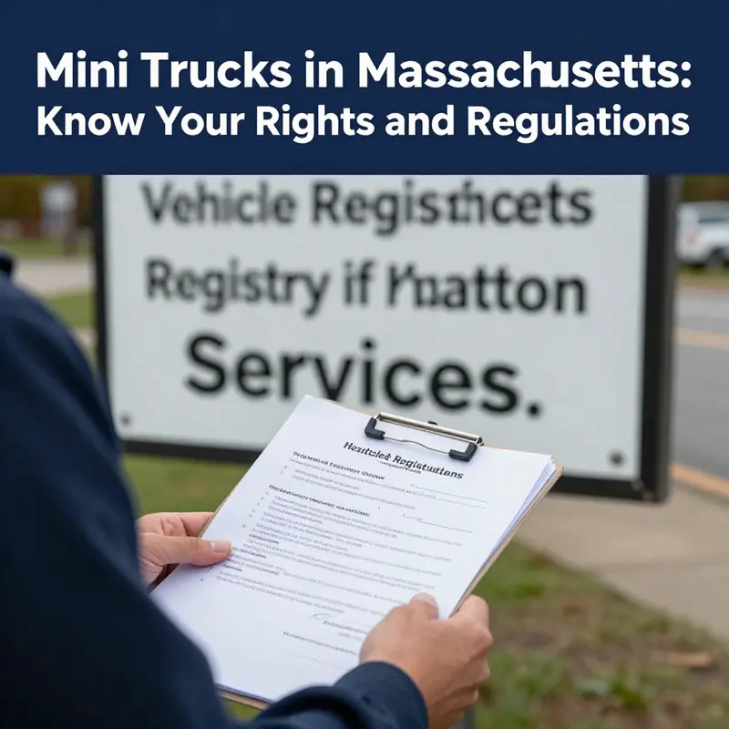 A mini truck legally parked on a Massachusetts road, illustrating its suitability for public use.