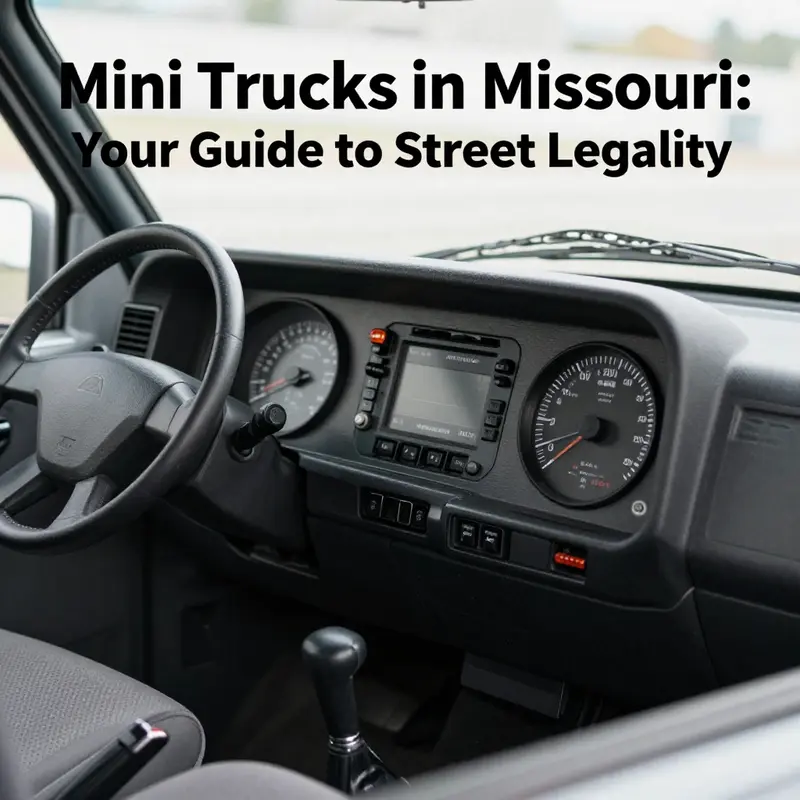 A collection of mini trucks parked on a city street in Missouri, illustrating the variety and appeal of these vehicles.