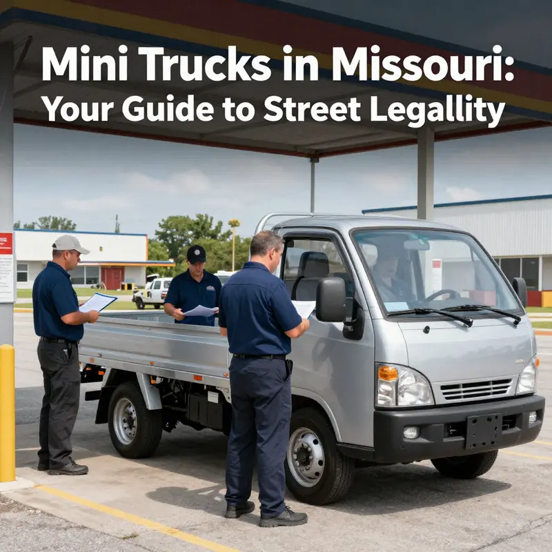 A collection of mini trucks parked on a city street in Missouri, illustrating the variety and appeal of these vehicles.