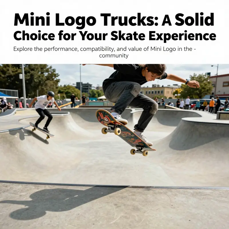 A vibrant urban skate park scene featuring skateboarders using Mini Logo Trucks, showcasing the lively skate culture.