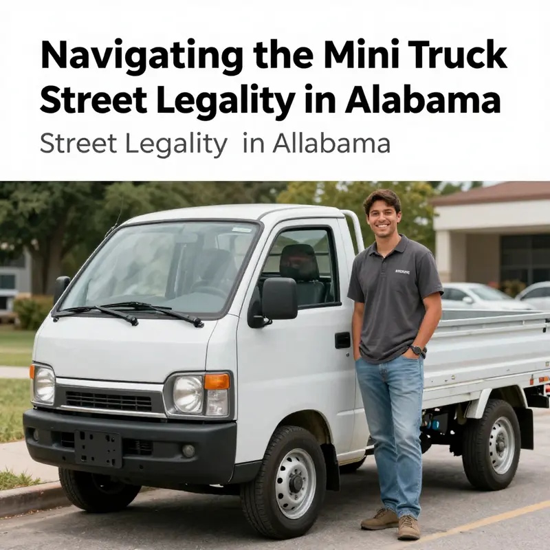 A mini truck parked on a country road, visually representing the divide between off-road and street legality.