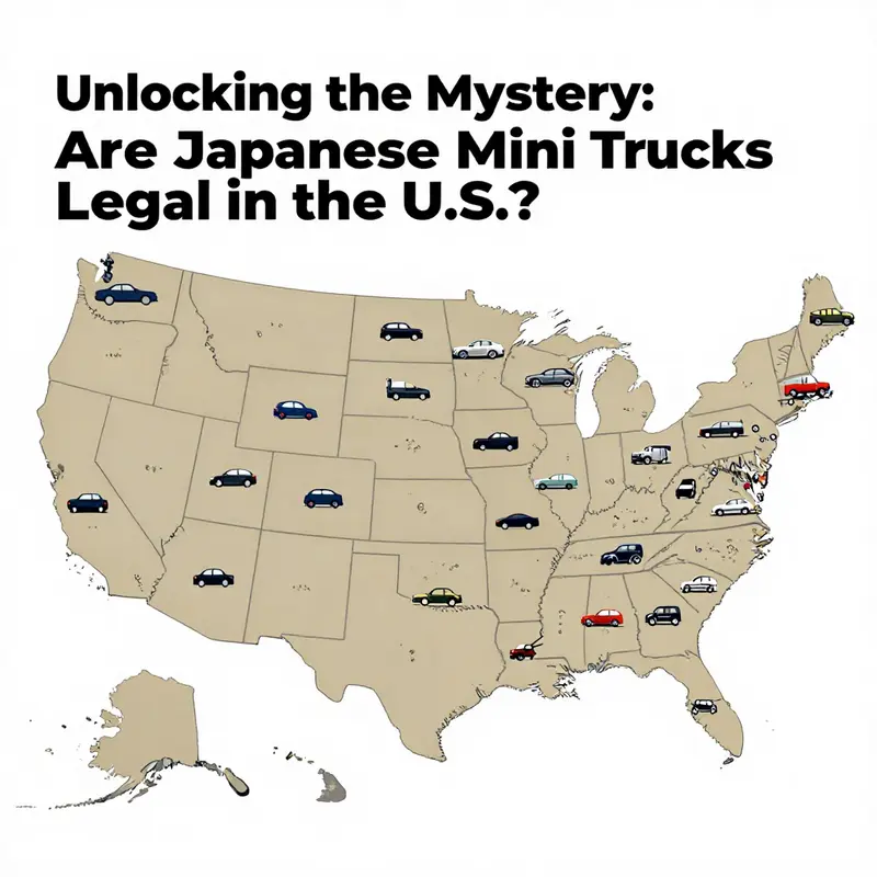 A diverse lineup of Japanese mini trucks representing the styles available for import under the 25-year rule.