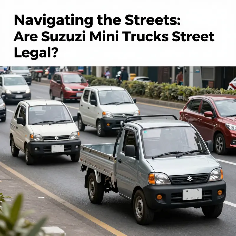 Dynamic urban scene with Suzuki mini trucks driving alongside other vehicles.