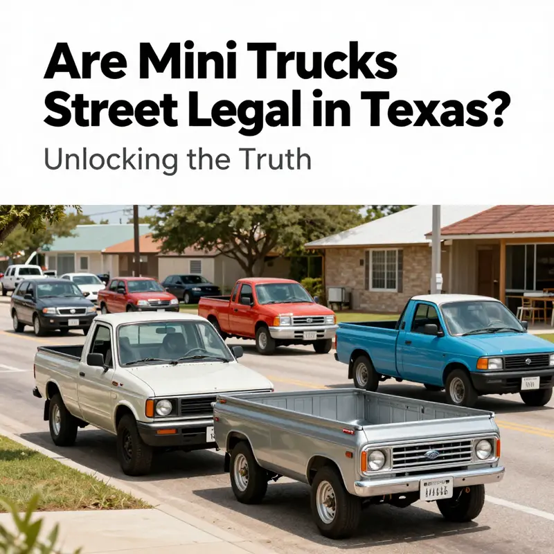 A colorful street scene in Texas with mini trucks, illustrating their popularity and utility.