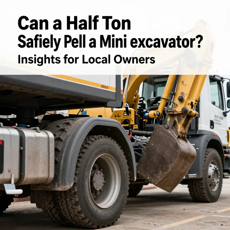 Half-ton truck assessing loading and towing. Highlights the relationship between towing capacity and excavator weight.