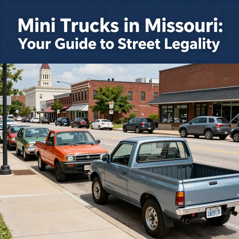 A collection of mini trucks parked on a city street in Missouri, illustrating the variety and appeal of these vehicles.