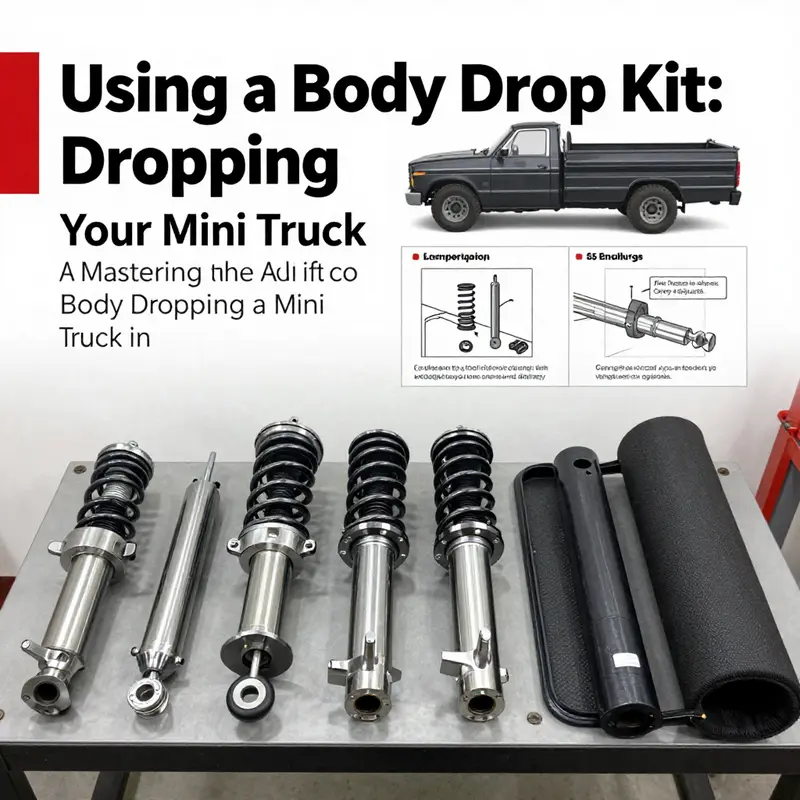A mini truck displays its new lowered suspension with expert installation showcasing adjustments.