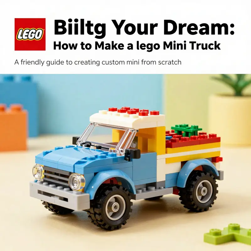 A beautifully constructed LEGO mini truck displayed against a colorful background, emphasizing its detailed design.