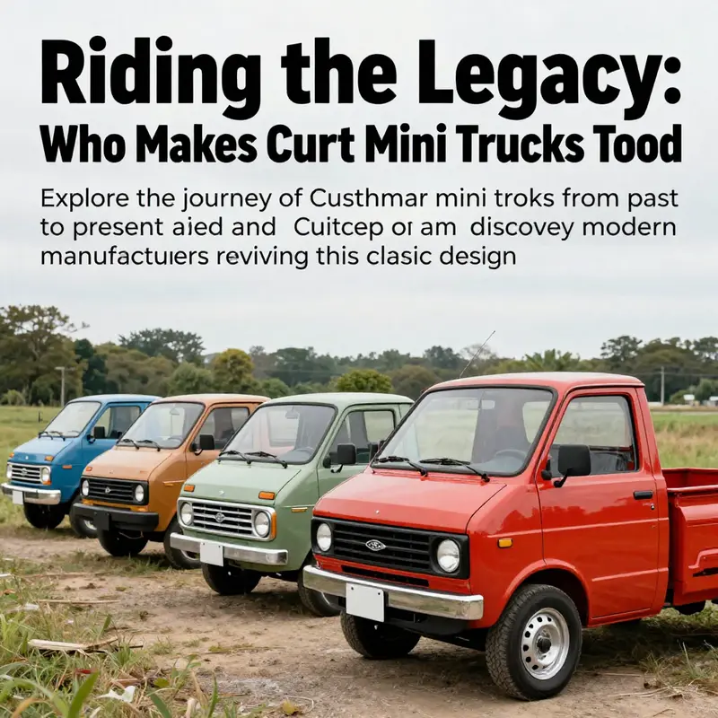 Collection of classic and modern Cushman mini trucks set in a picturesque outdoor environment.