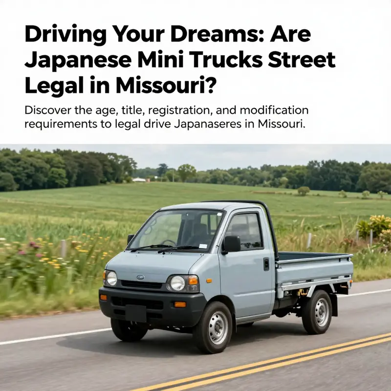 A Japanese mini truck driving along a picturesque road in Missouri, symbolizing the joy of ownership.