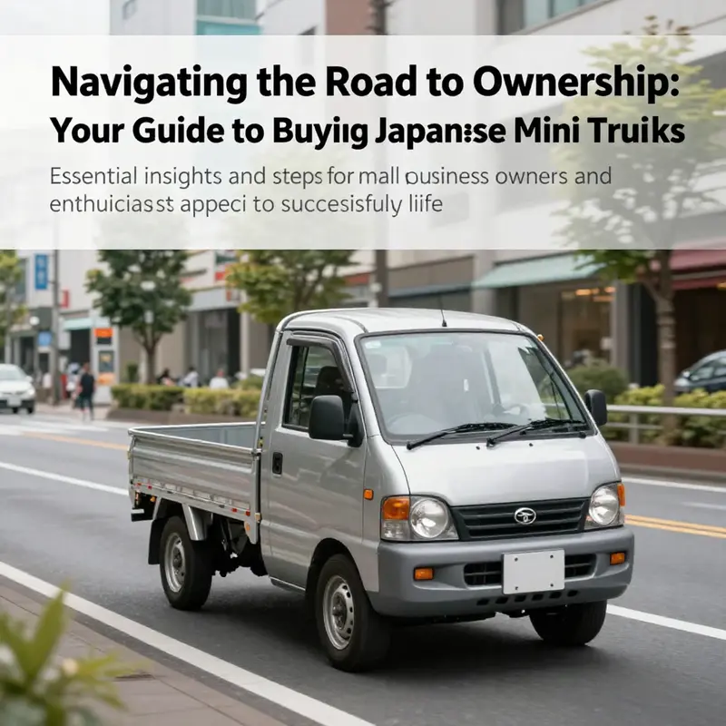 A Japanese mini truck driving through a lively urban landscape, showcasing its practical applications.
