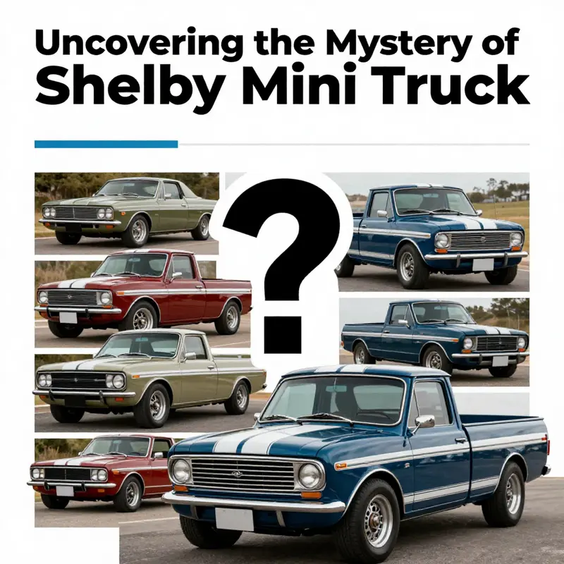 A visually engaging collage showcasing Shelby sports cars, coupled with a question mark representing the misconception of a Shelby Mini Truck.