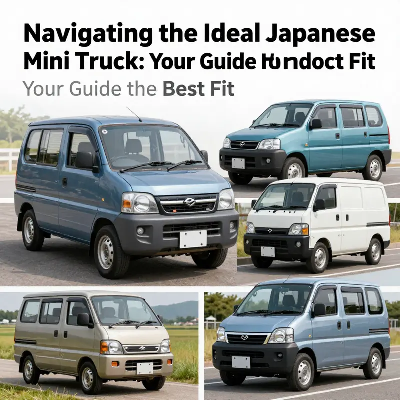 A collage of Daihatsu Hijet, Suzuki Carry, and Mazda Bongo Box illustrating their functionalities.