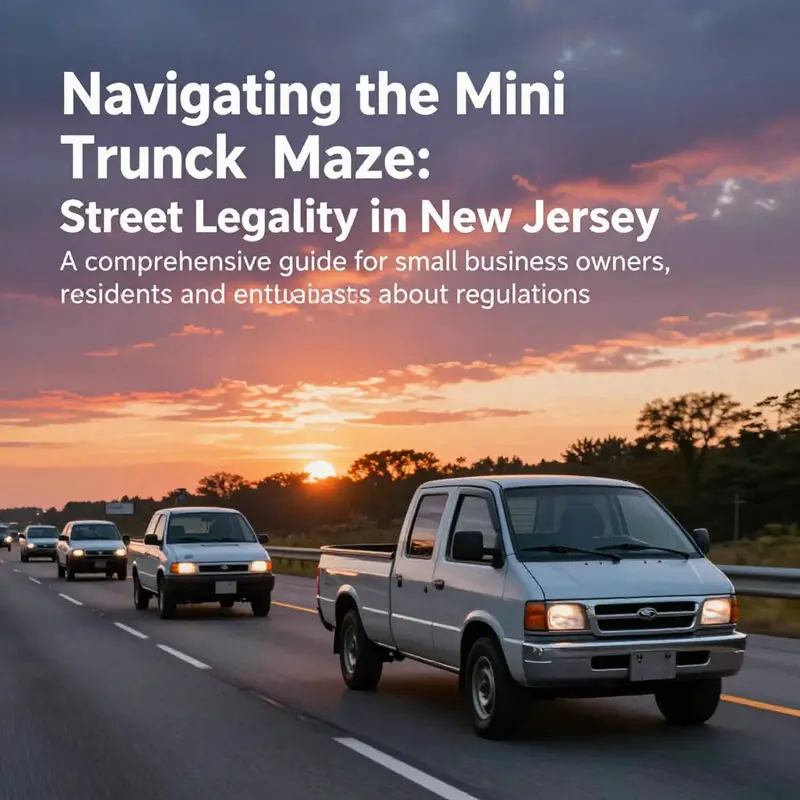 A picturesque sunset view over a highway with mini trucks, representing the path of mini truck legality in New Jersey.