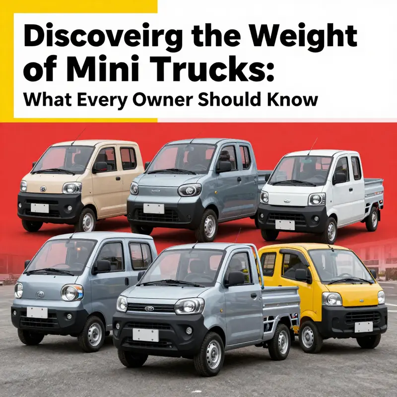 An array of various mini trucks including electric, Kei, and diesel models showcasing their weight specifications.