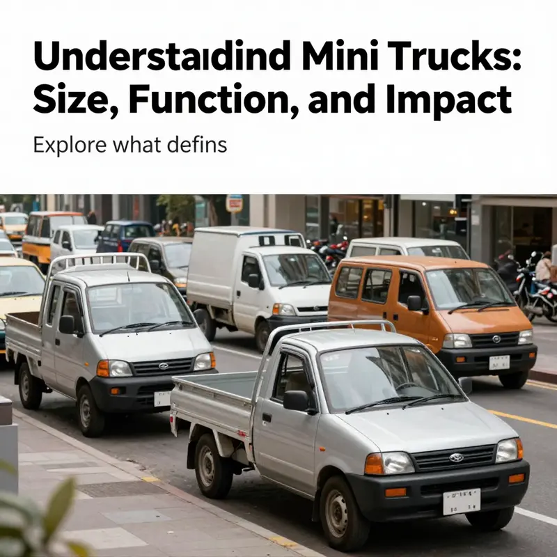 A vibrant collage of mini trucks across various urban landscapes, illustrating their versatility.