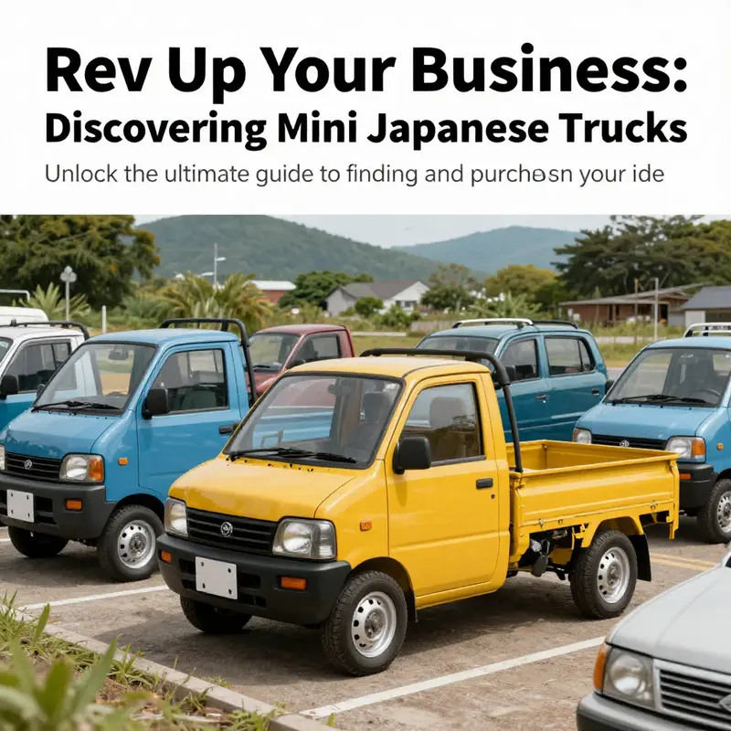 Various mini Japanese trucks displayed in a scenic outdoor setting.
