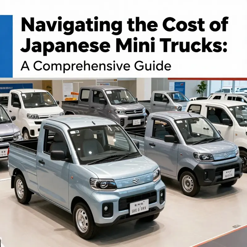 Showroom display featuring brand new Japanese mini trucks ready for sale.