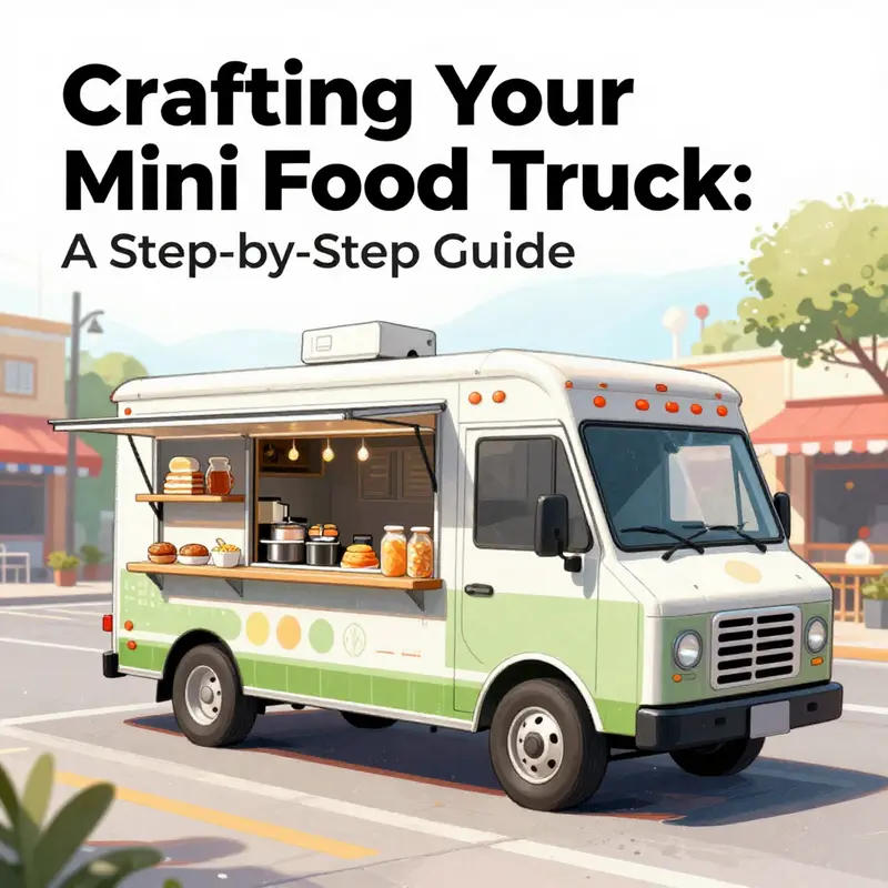 A vibrant design sketch illustrating the layout of a mini food truck.