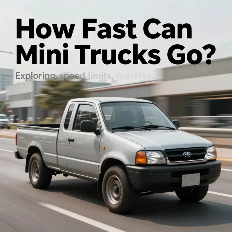 A mini truck driving through an urban environment, showcasing its speed and adaptability.