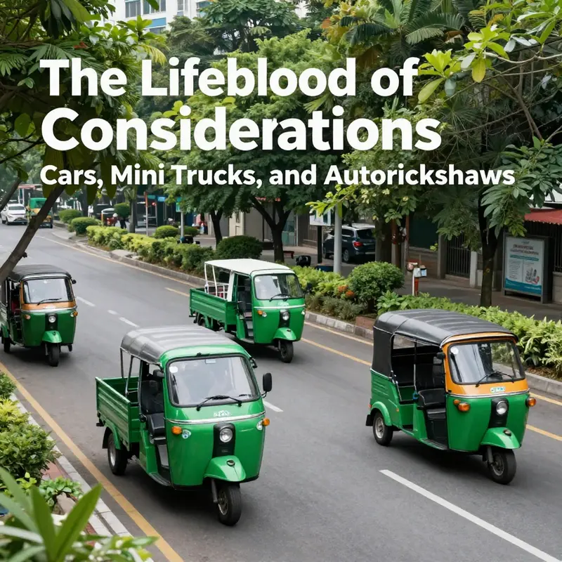 A vibrant urban scene showcasing the essential role of diverse transport vehicles in local economies.